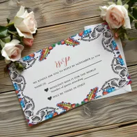 Mexican Fiesta Colorful Flowers Botanical Wedding RSVP Card