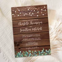Rustic Wood String Lights Eucalyptus QR Wedding In Invitation