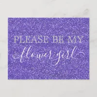 Cute Purple Faux Glitter Flower Girl Proposal Invitation Postcard