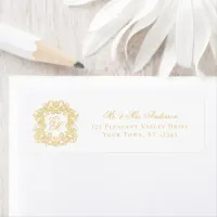 Monogram Crest Gold Wedding Return Address Label