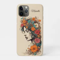 Retro Girl with Flowers in her hair iPhone 11 Pro Case