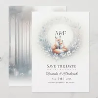 Enchanted Forest Fox Couple Monogram Wedding Save The Date