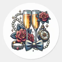 Two Champagne Glasses, Wedding  Classic Round Sticker