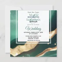 *~* EMERALD QR GREEN GOLD Agate RSVP AR66 Wedding Invitation