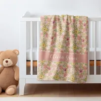 Feminine Floral Girly Pink Nursery Pretty Name     Baby Blanket