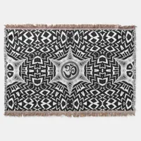 Black+White Om Star Trip Mandala Throw Blanket