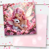 Pretty Pink Elven Fairy & Dragon Blank Card