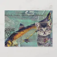 Cat Fish Mixed Media Collage Postcard