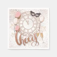 New Years Eve Clock Cheers Elegant Script Napkins