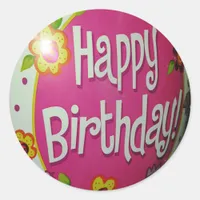 Happy Birthday Balloon w/ Flowers, Balloon Design Classic Round Sticker