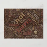 Coffee on Burlap Word Cloud Brown ID283 Postcard