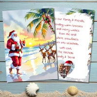 Watercolor Santa & Reindeer on the Beach Christmas Holiday Card
