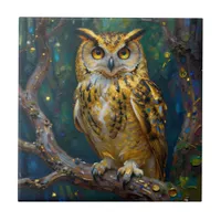A Blue and Gold Majestic Owl   Ceramic Tile