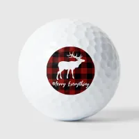 Red Plaid Reindeer Merry Everything Holiday     Golf Balls