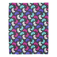 Gamer Cute Neon Pink Blue Video Game Controllers Duvet Cover