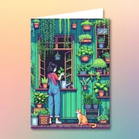 Pixel Art Plant Lover Birthday | Coloring Page Card