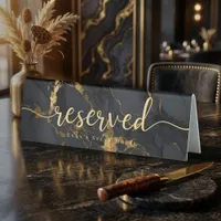 Elegant Script Agate Gold Black Marble Reserved Table Tent