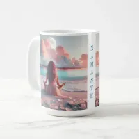 Beautiful Woman Meditating on Beach Blank Coffee Mug