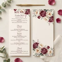 Watercolor Burgundy Cream Peony Floral Wedding Menu