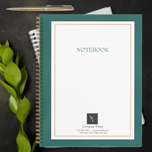 Modern Green White Gold with Business Logo Notebook