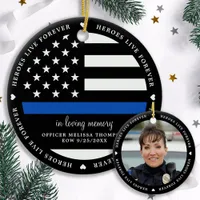 Police Memorial Fallen Officer Thin Blue Line  Ceramic Ornament
