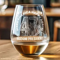 Kamala Harris, Tim Walz Make America Happy Again! Stemless Wine Glass