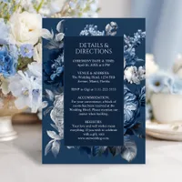 Modern Blues & Gray Floral Wedding  Enclosure Card