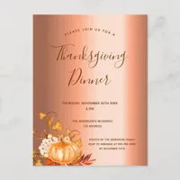 Thanksgiving dinner pumpkin copper invitation postcard