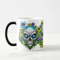 Extraterrestrial Alien Skulls and Flowers  Magic Mug