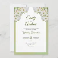Green Daisy Arch Elegant Floral Watercolor Wedding Invitation