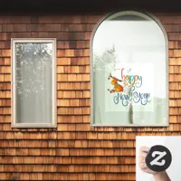 Happy New Year Script Funny Reindeer Window Cling