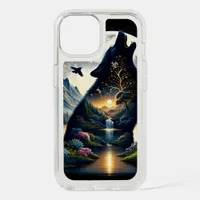 Mystical Wolf Howling at Moon Surreal  iPhone 15 Case