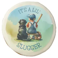 Baby Boy and Dog | Lil Slugger | Baby Shower Sugar Cookie