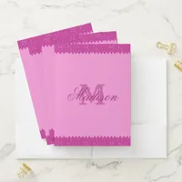 Girly pink glitter zigzag, monogram pocket folder