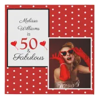 50 and Fabulous Name SM Photo 50th Birthday WH Red Faux Canvas Print