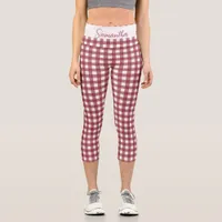 Customizable Red and White Checkers Pattern Capri Leggings