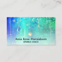 *~* Sun Gold Stars Sparkle Moon Celestial Blue Business Card