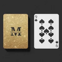 Black and Gold Glitter Personalized Monogram Name Poker Cards