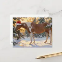 Christmas Paint Horse Mare Winter Forest Postcard