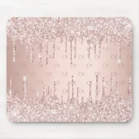 Rose gold glitter monogram initials pink mouse pad