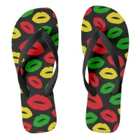 Rasta Reggae Red Gold Green Lipstick Kisses Flip Flops