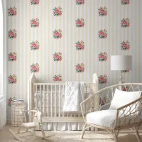 Pretty Pink Roses Pastel Stripes Elegant Patterned Wallpaper