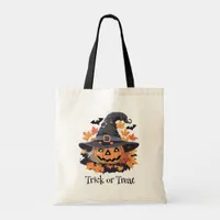 Jack-o-Lantern in Witch Hat Halloween Tote Bag