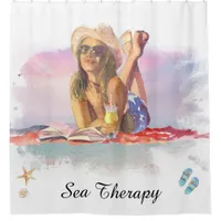 *~* Sea Therapy Beach Young Girl Sun bathe AR29 Shower Curtain