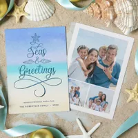 Seas and Greetings Coastal Christmas 3 Photo Holiday Card