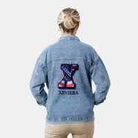 American Flag Letter X Personalize Your Name Denim Jacket