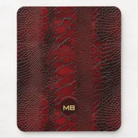 Red Snakeskin Leather Print Embossed Monogram Mouse Pad