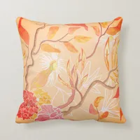 Coral rose gold forest botanical floral foliage throw pillow