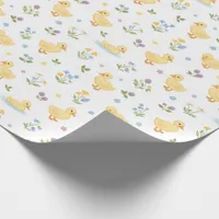Cute Ducklings and Wildflowers Pattern Wrapping Paper