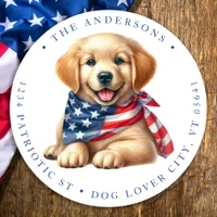 Patriotic Puppy 4th Of July Dog Return Address Classic Round Sticker